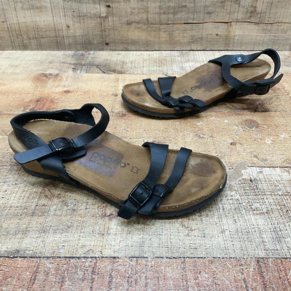 Papillio Sandals Womens Size 9 N 40 Black Leather Strappy Wedge Comfort Shoes